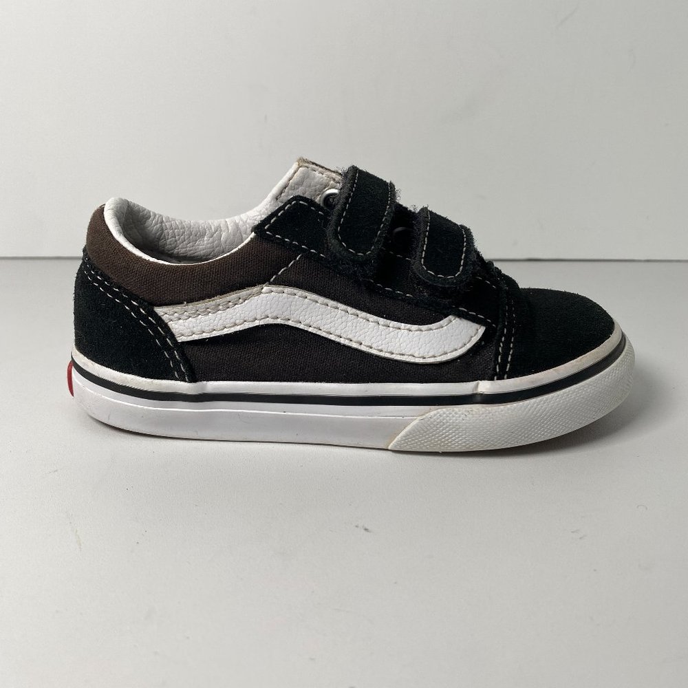 Vans Old Skool V Velcro Shoes Toddler Size 8 Black White Kids Boys Classic Skate